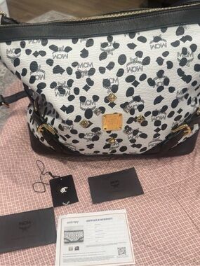 MCM LOVELESS Collaboration Dalmatian Studs womens Tote Bag Purse, COA Dust Bag